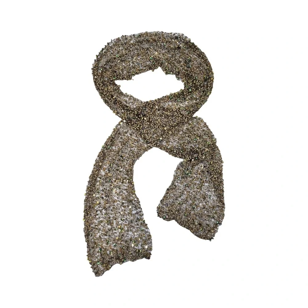 Hand Beaded Sequin Net Scarf Iridescent Evening Wrap Mermaid Forest Fairy